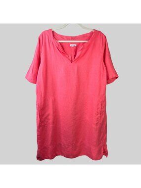 J. Jill Linen Shift Dress Large Petite Orange Short Sleeve Mini Vacation Resort